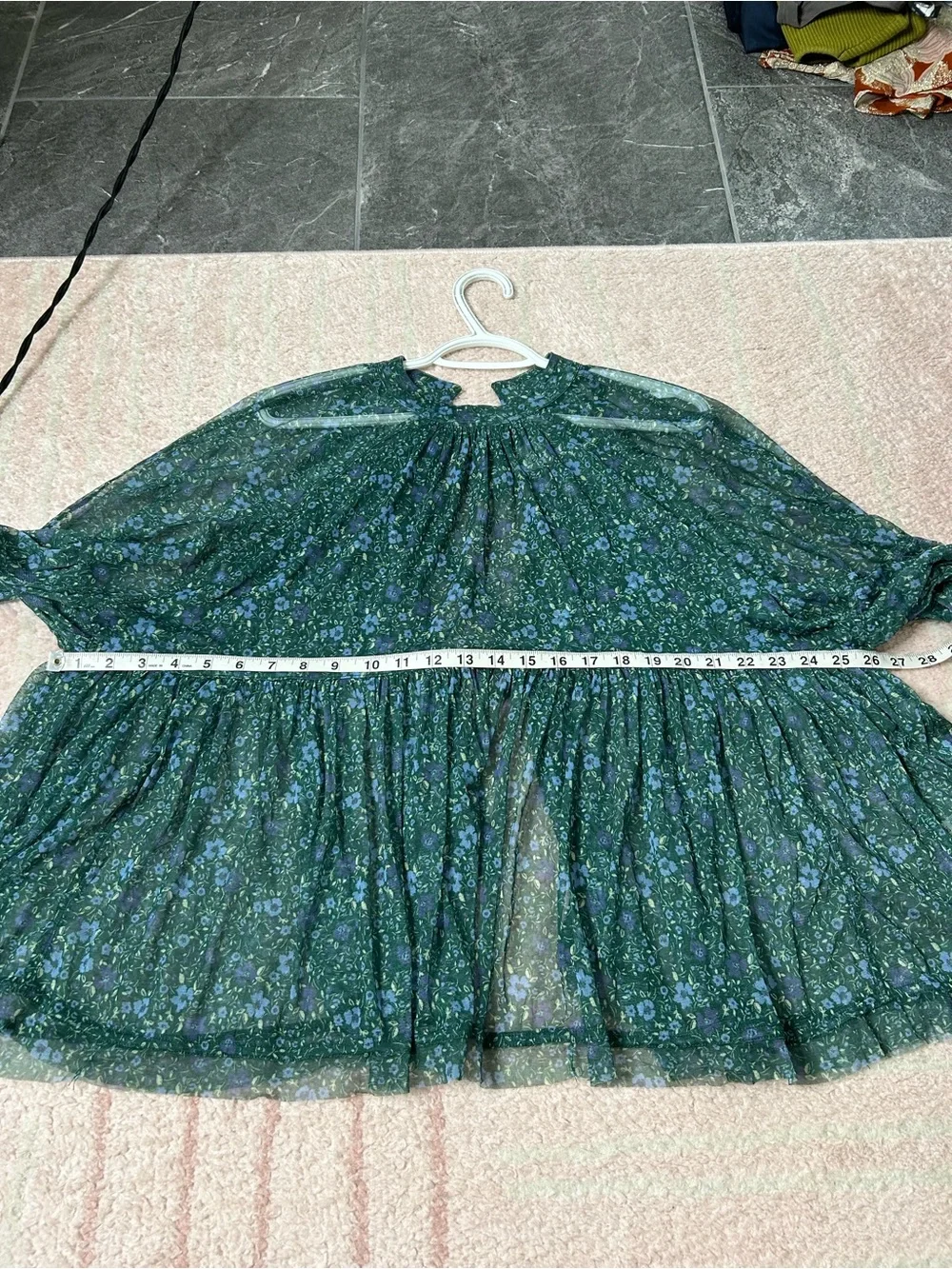 NWT‎ Free People Teal Floral Sheer Peasant Blouse Sweetheart Top Open Back Small